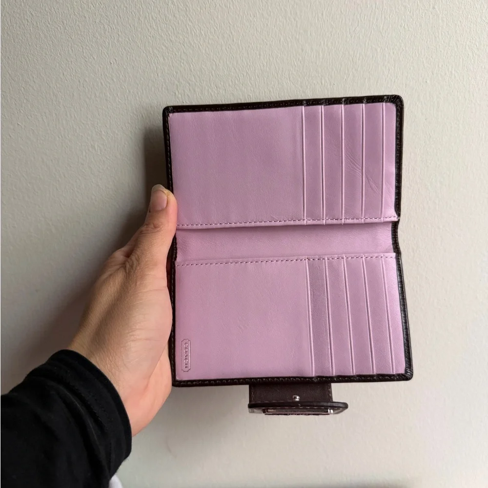 Coach Brown Signature Canvas Compact Wallet - Picture 3 of 5